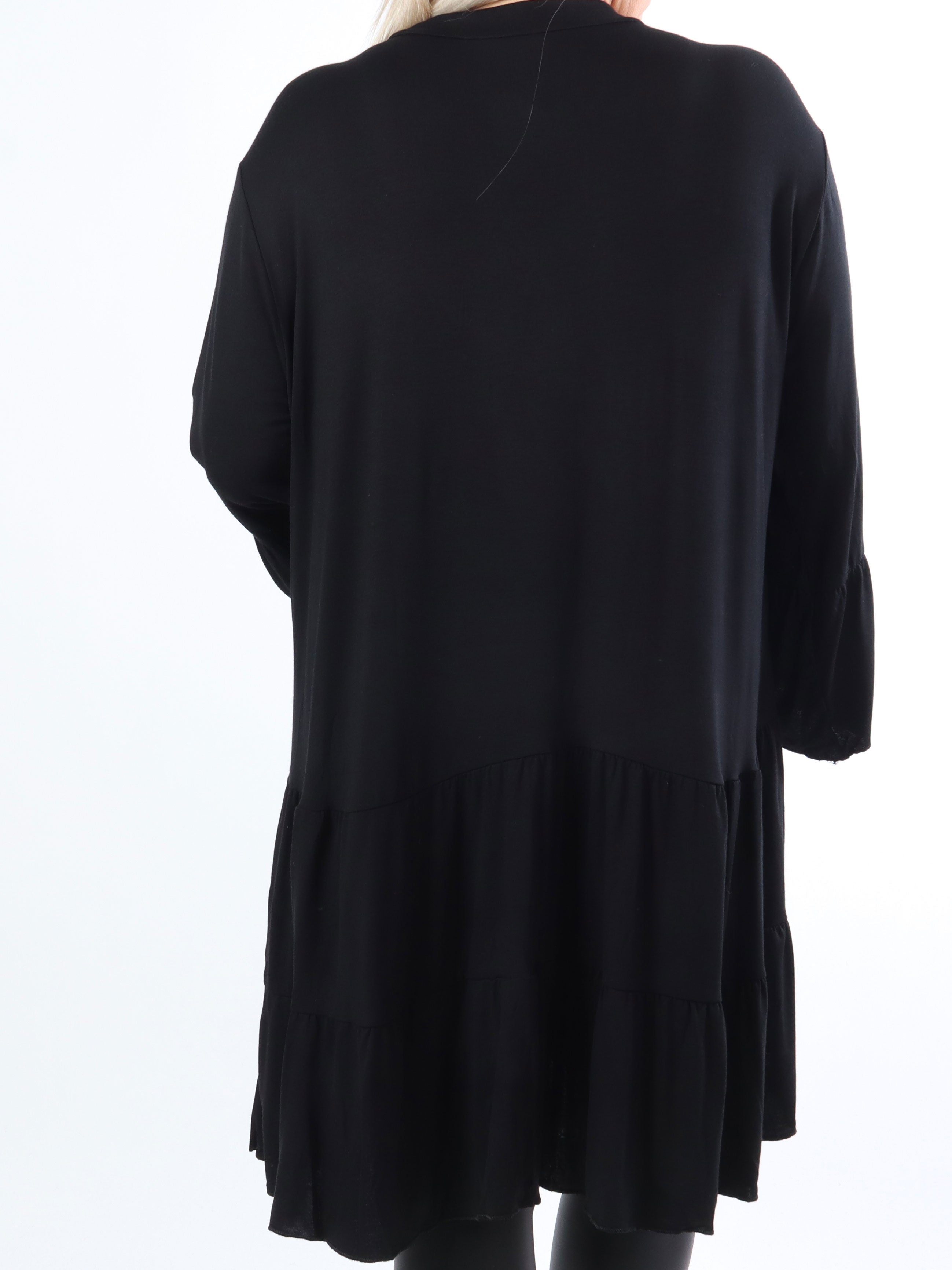 Pauline Plain - Plus size klänning med v-ringning och liten volangkjol - Brown